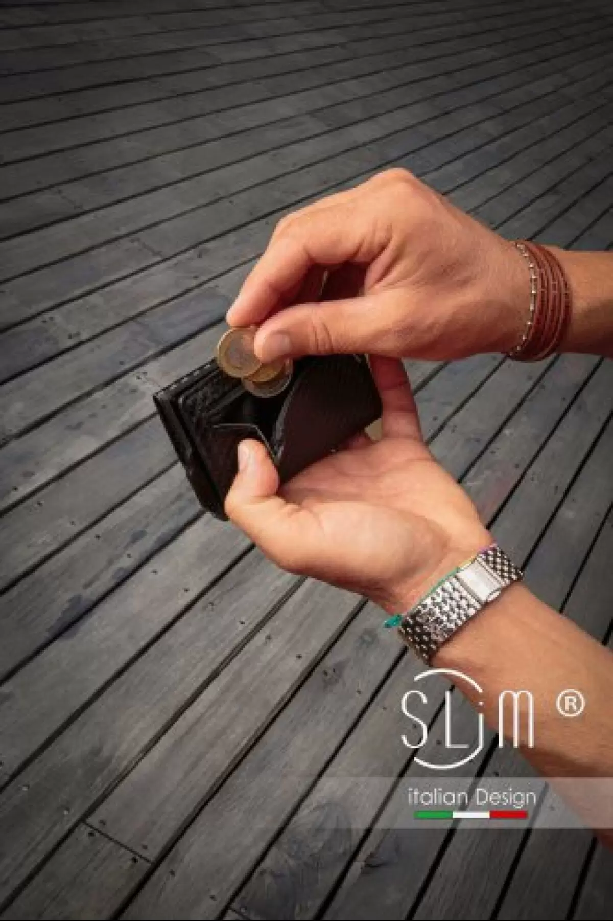 Porta carte di credito SLim® in pelle carbon fiber nero con zip