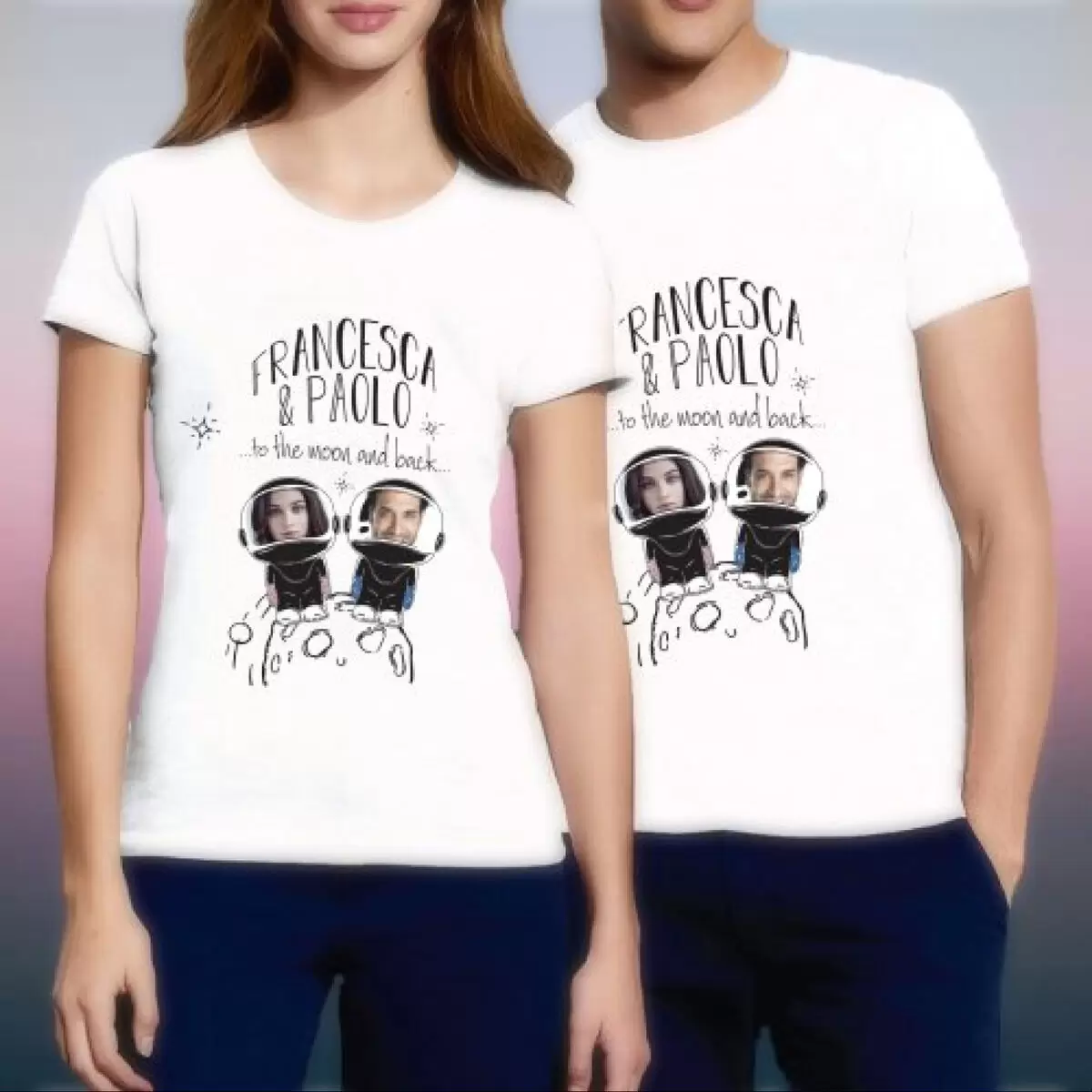 T-shirt Personalizzate di Coppia con Stampa Viaggio sulla Luna